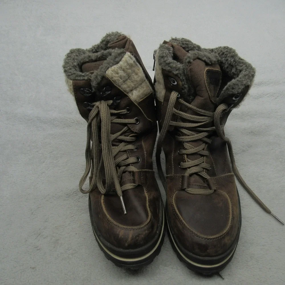 Attiba Mens 8 Winter Boot Brown Ice System Tipper Warm Wool Lining Lace Zip EU41
